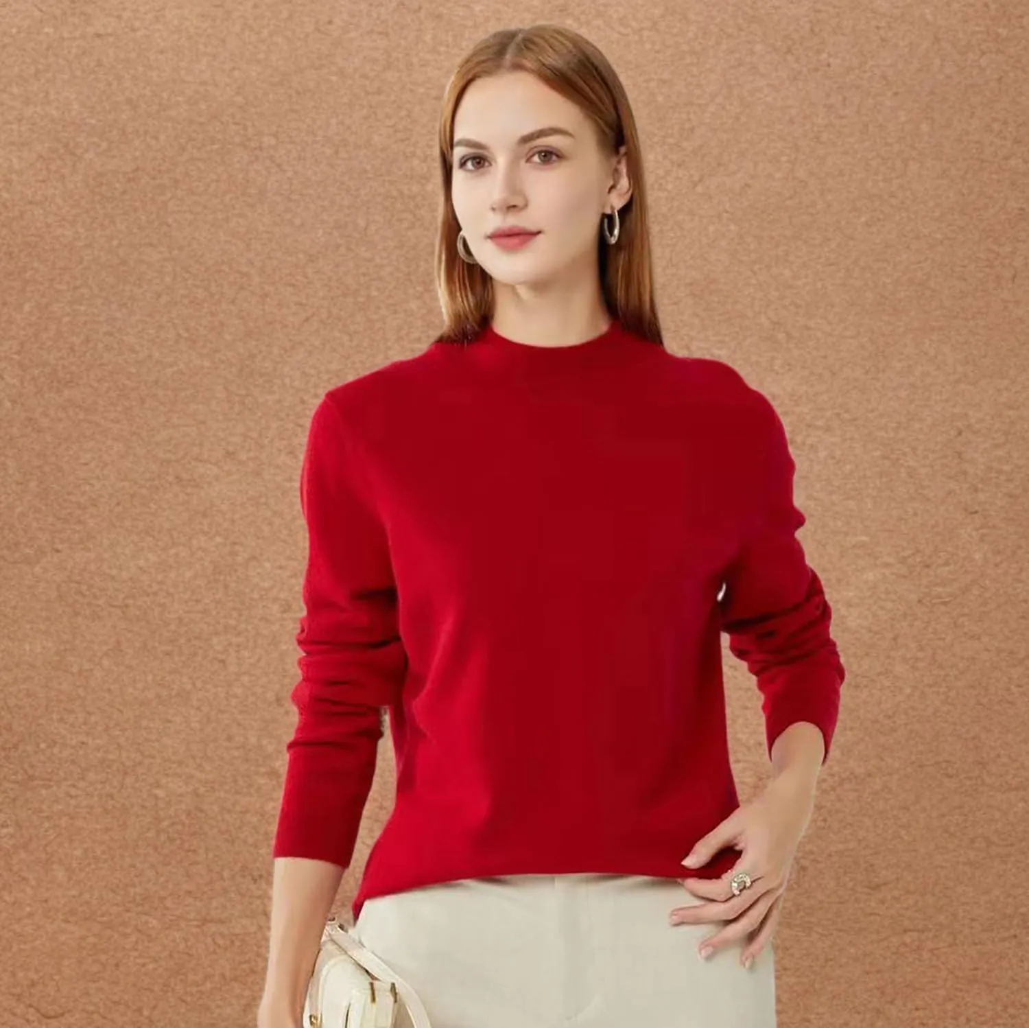 100% Pure Cashmere Sweaters for Women Mockneck Long Sleeve Warm Soft Lightweight Knit Pullover