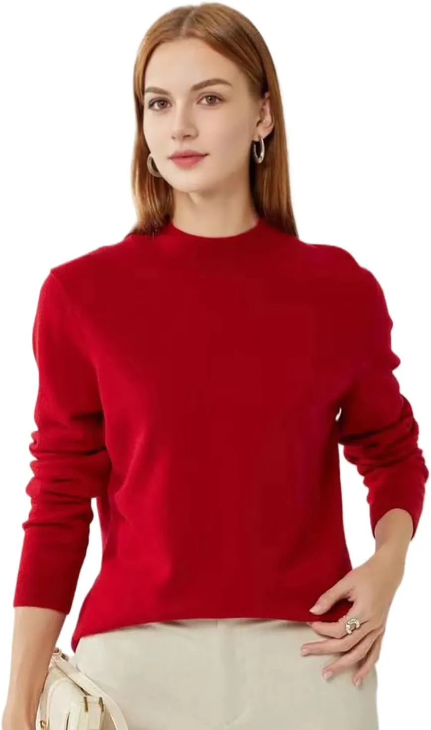 100% Pure Cashmere Sweaters for Women Mockneck Long Sleeve Warm Soft Lightweight Knit Pullover