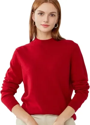 100% Pure Cashmere Sweaters for Women Mockneck Long Sleeve Warm Soft Lightweight Knit Pullover