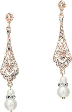 1920s Pearl Jewelry Wedding Earrings Flapper Art Deco Gatsby Earrings 20s Flapper Gatsby Accessories Faux Pearl Earrings Vintage Wedding Brides Costume Dangle Pearl Earrings for Women