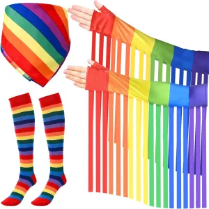 3 Pack Pride Accessories for Women Pride Rainbow Arm Warmer Rainbow Bandana Gay Day Women Over Knee Socks for Rainbow Accessories