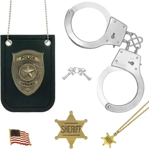 5 PCS Police Badge and Handcuffs Toy Set for Kids, Cop Accessories, Police Pretend Play Toy Set