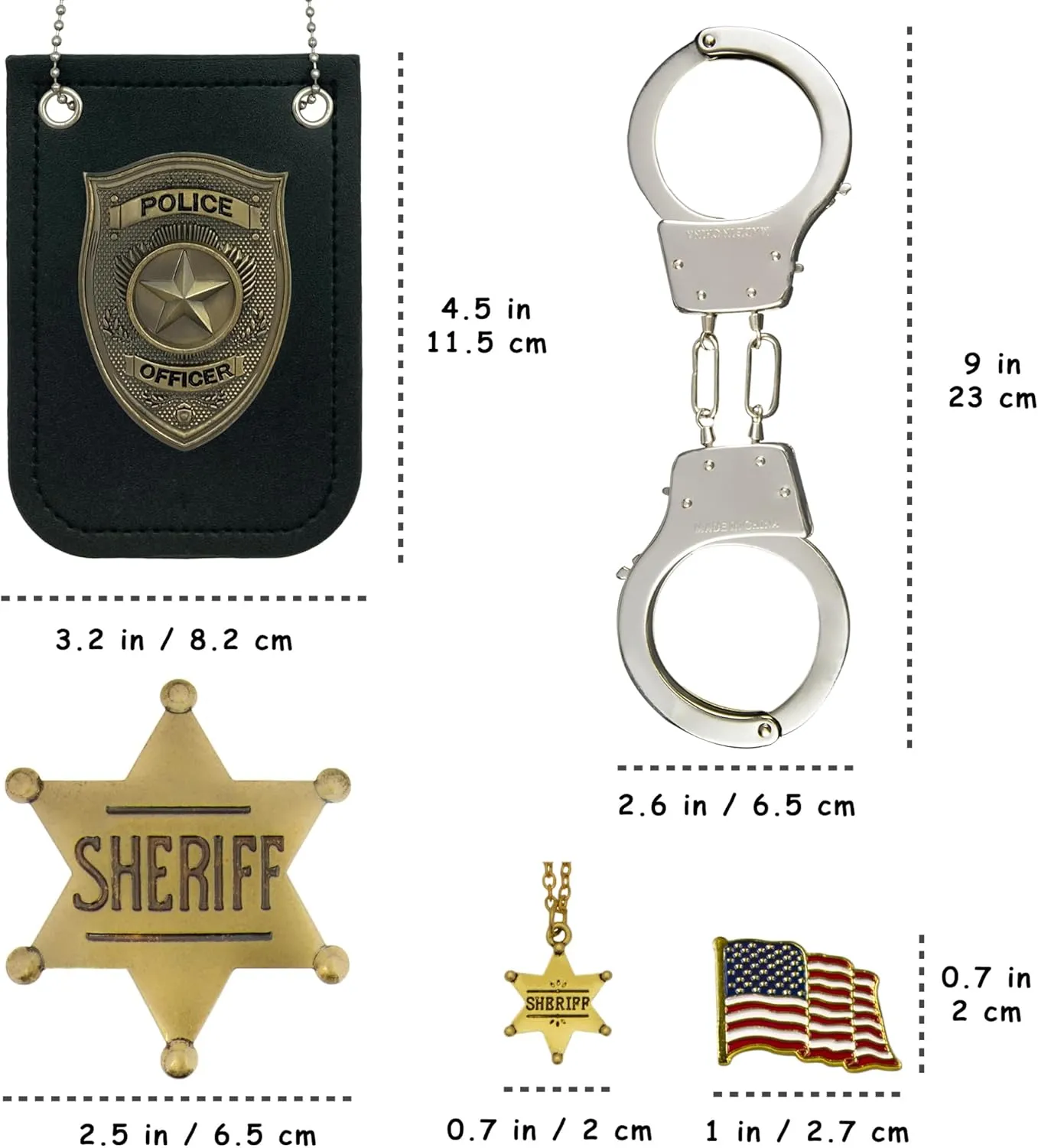 5 PCS Police Badge and Handcuffs Toy Set for Kids, Cop Accessories, Police Pretend Play Toy Set