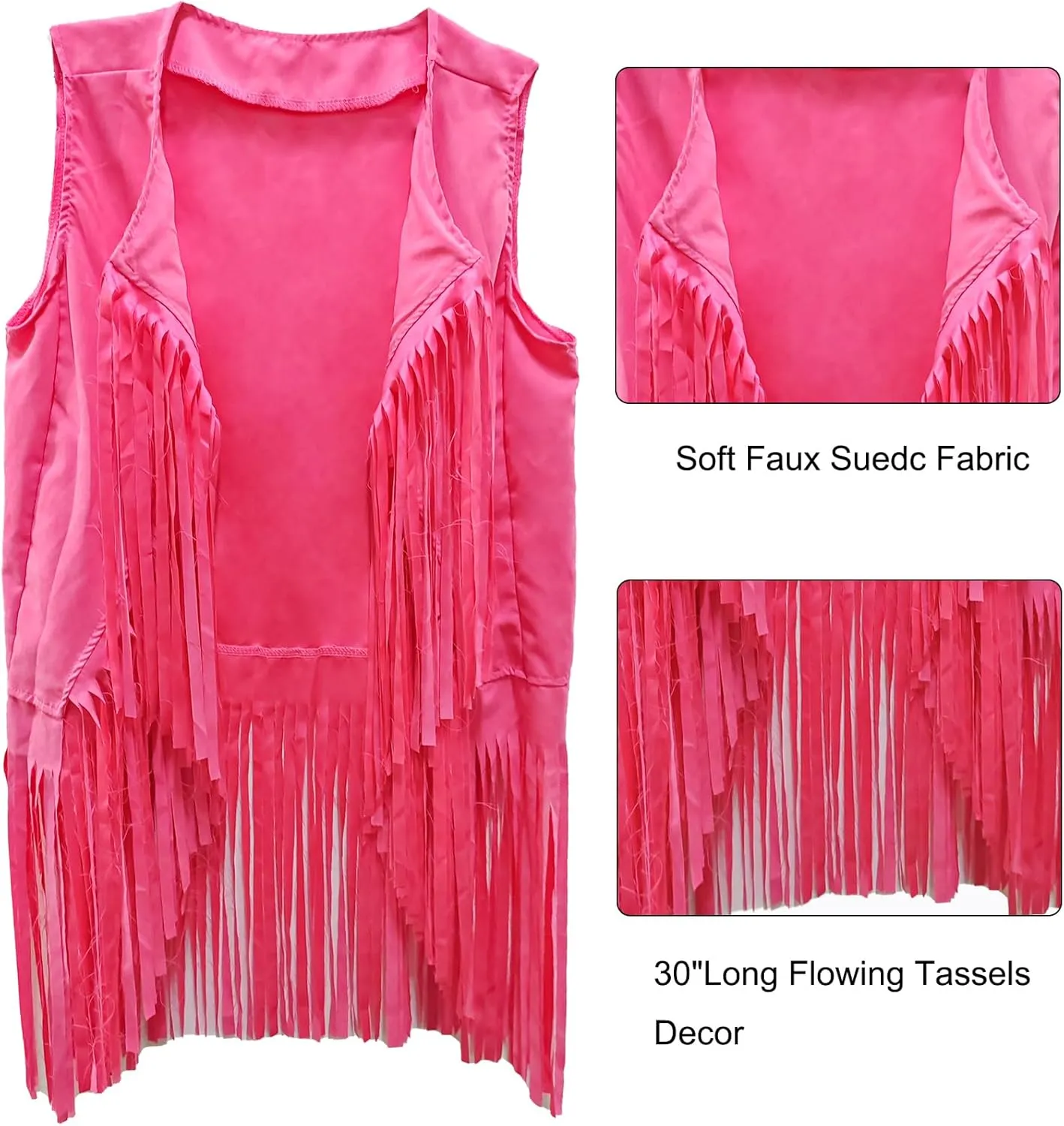 ATAMET 6 Pcs 60s 70s Hippie Costume Disco Outfits Fringe Vest Boho Bell Bottoms Peace Accessories Set Halloween for Women