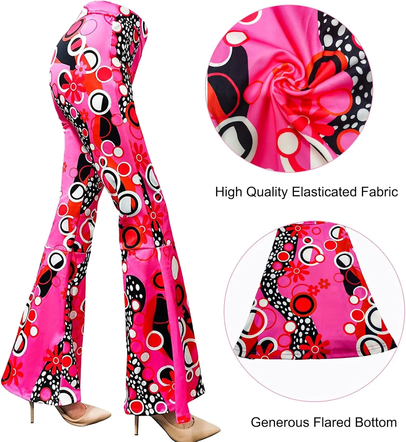 ATAMET 6 Pcs 60s 70s Hippie Costume Disco Outfits Fringe Vest Boho Bell Bottoms Peace Accessories Set Halloween for Women