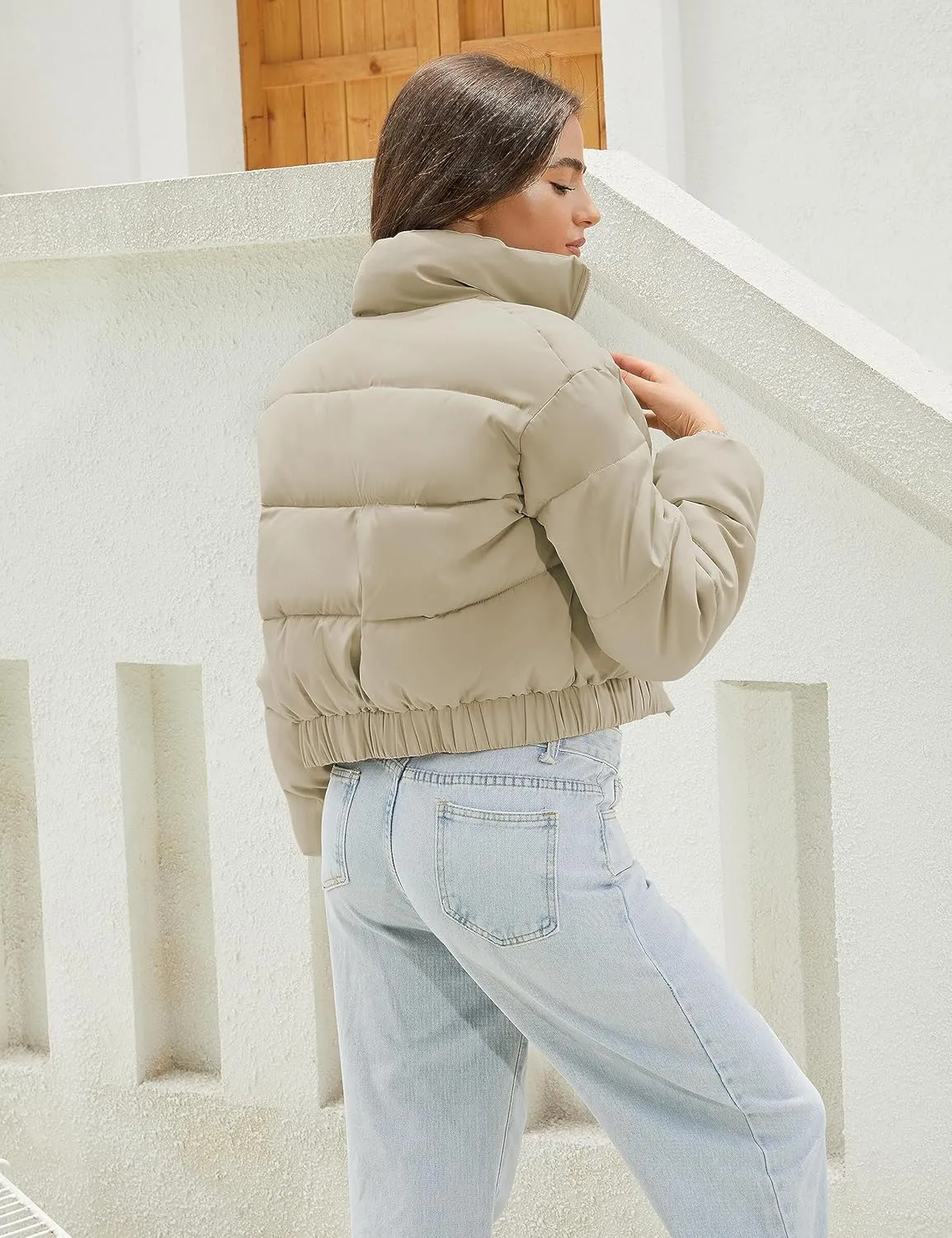 Athlisan Womens Cropped Puffer Jacket Quilted Zip UP Puffy Bubble Outerwear Coat