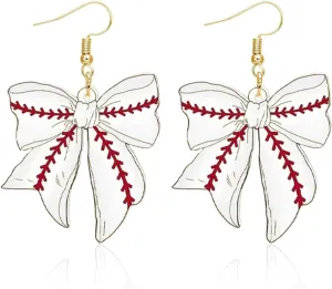 Baseball Softball Bow Earrings for Women Bow Football Earings Game Day Earrings Outfits Shirts Women Football Baseball Softball Gifts Accessories Party Favors