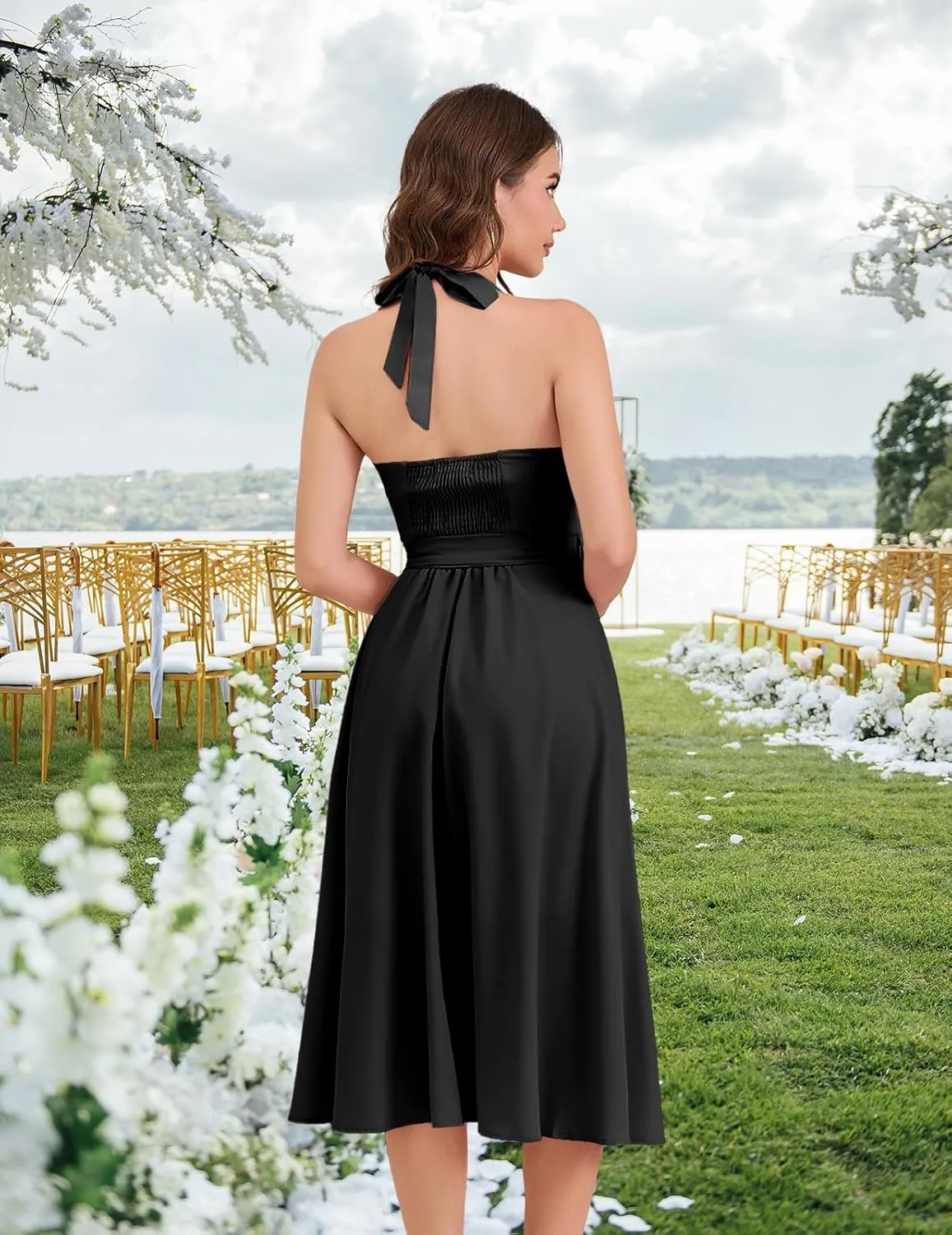 Bbonlinedress Halter Cocktail Vintage Summer Dress 1950s Retro Prom Homecoming Midi Dress for Teens