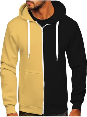 Big and Tall Zip Up Hoodies for Men Novelty Color Block Hooded Sweatshirts Full Zip Jacket Outerwear with Pocket