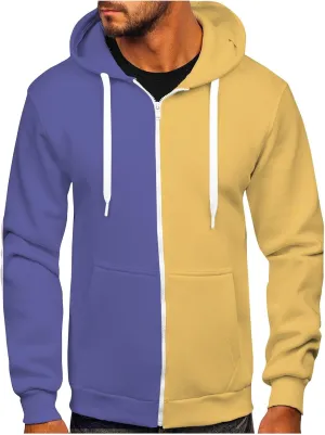Big and Tall Zip Up Hoodies for Men Novelty Color Block Hooded Sweatshirts Full Zip Jacket Outerwear with Pocket