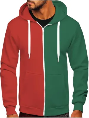 Big and Tall Zip Up Hoodies for Men Novelty Color Block Hooded Sweatshirts Full Zip Jacket Outerwear with Pocket