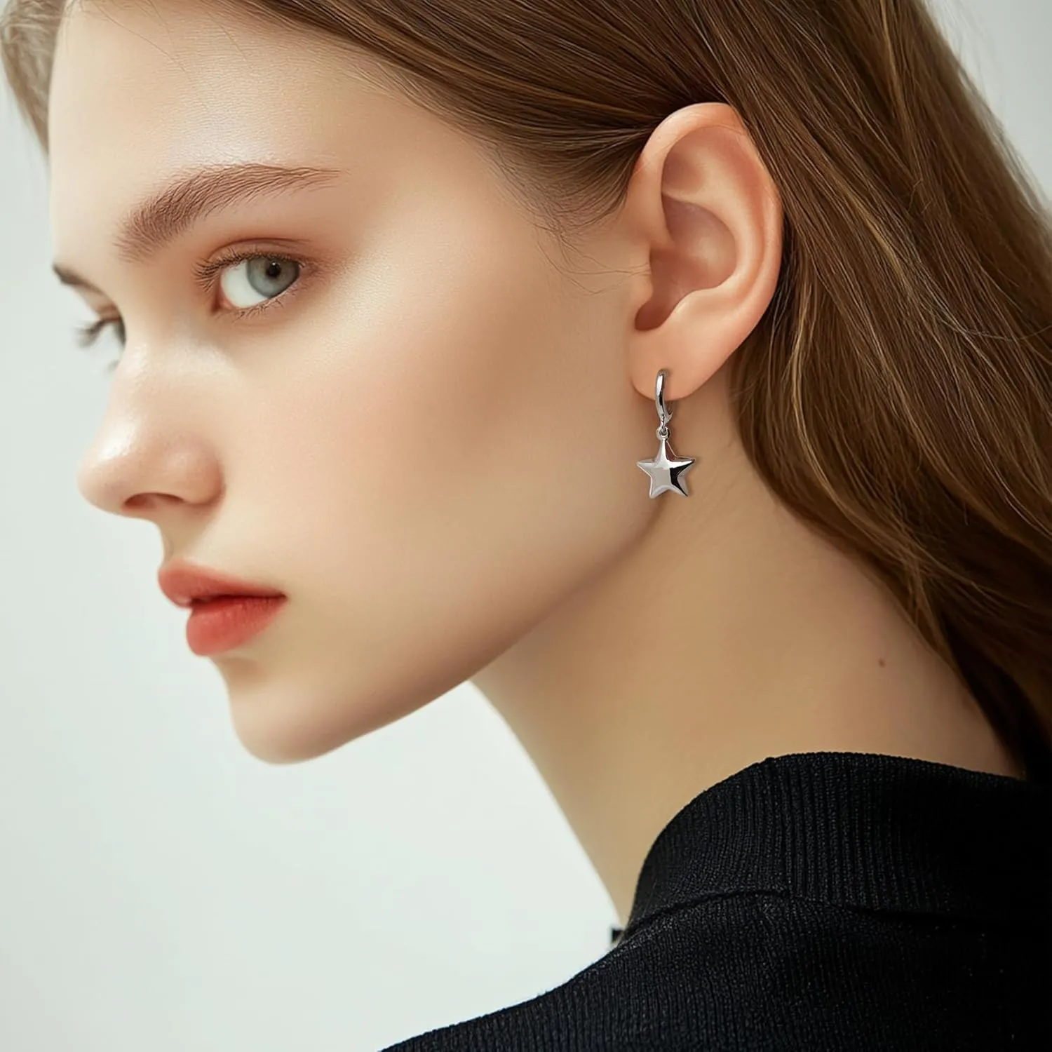 Bow Star Dangle Small Hoop Earrings for Woman, Cute Statement Minimalist Drop Huggie Earing Prom Wedding Accessories Fashion Jewelry Gifts