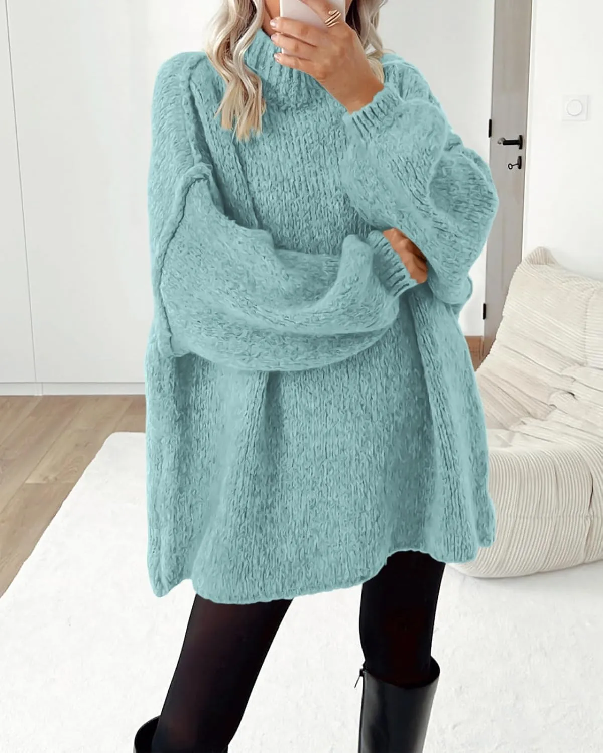 BTFBM Women's Long Pullover Sweaters 2025 Fall Winter Mock Neck Long Sleeve Thick Oversized Casual Knitted Jumper Tops