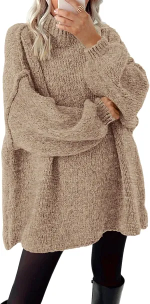 BTFBM Women's Long Pullover Sweaters 2025 Fall Winter Mock Neck Long Sleeve Thick Oversized Casual Knitted Jumper Tops
