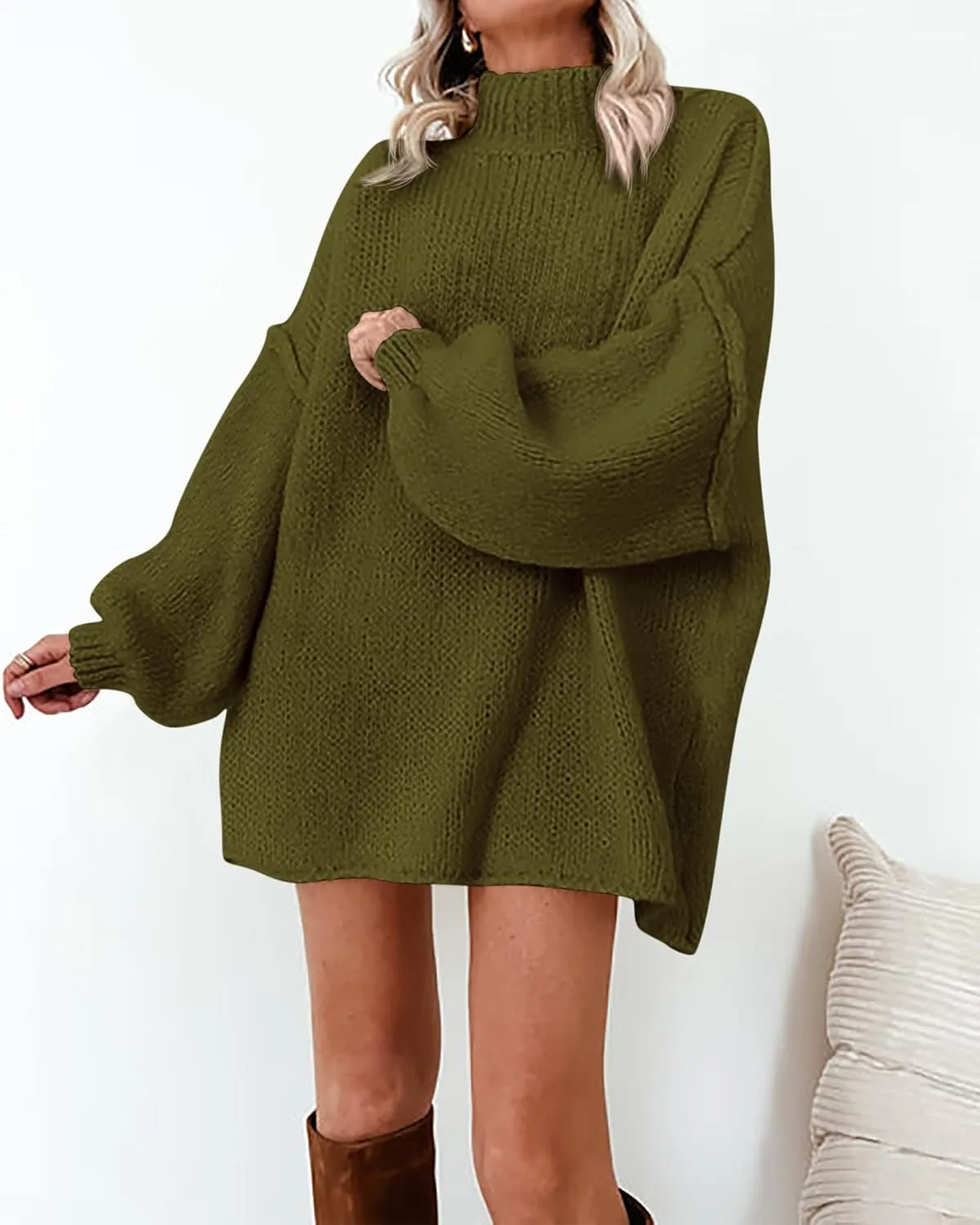 BTFBM Women's Long Pullover Sweaters 2025 Fall Winter Mock Neck Long Sleeve Thick Oversized Casual Knitted Jumper Tops