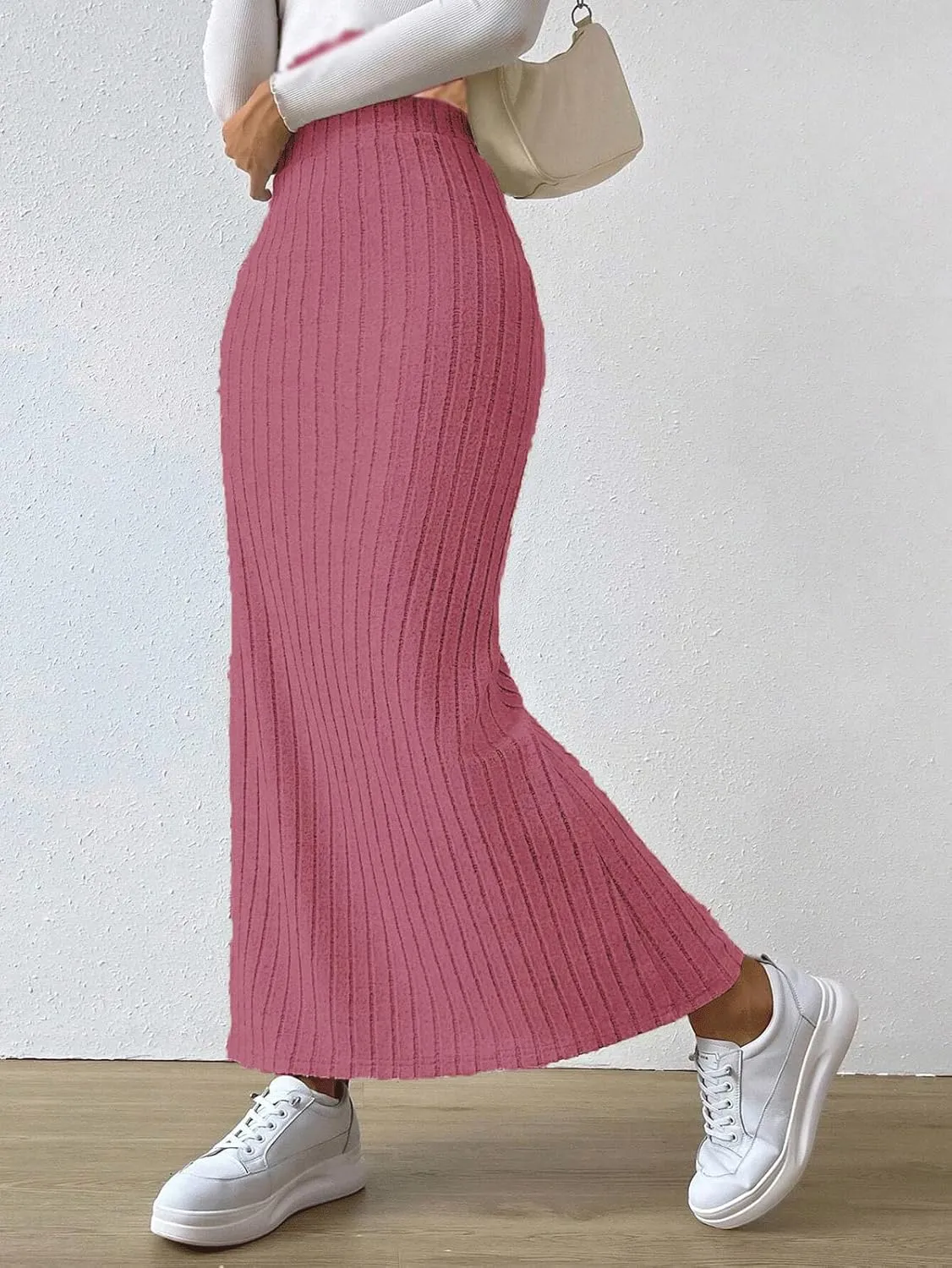 CHARTOU Women Casual Bodycon Stretchy Ribbed Knit Maxi Long Skirt Slit High Waist Pencil Skirt