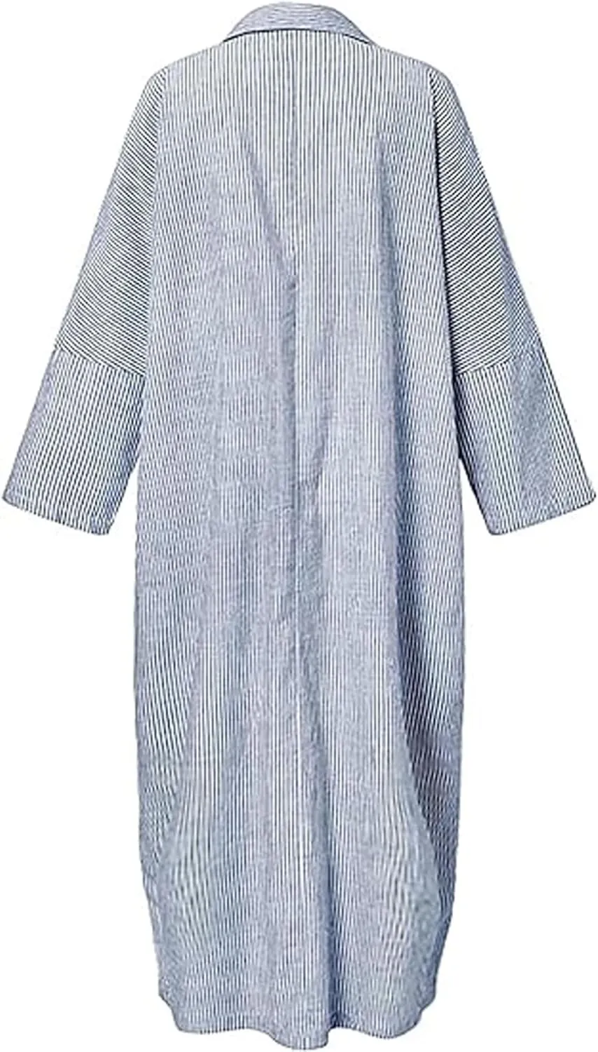 CHARTOU Women Loose Striped Shirt Dress Long Sleeve Flowy Shift Dress Button Up Cotton Maxi Dress Kimono Beach Cover Ups