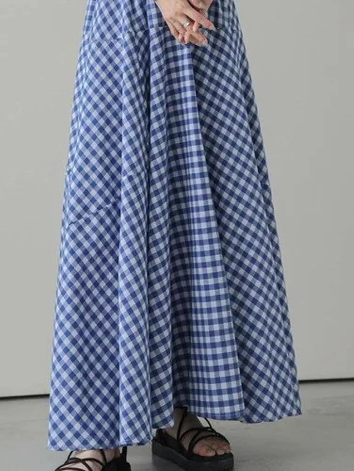 CHARTOU Women Plaid Maxi Skirt Pleated Long Skirt Summer A Line Skirt Flared Elastic High Waisted Flowy Skirt