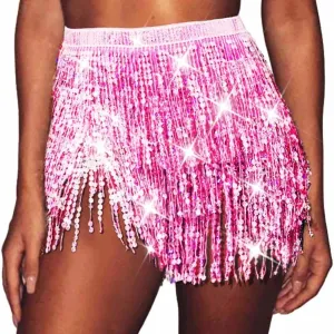 Christmas Sequin Tassel Skirt Belly Dance Skirt Sparkly Hip Scarf Skirt New Year Party Costume for Women