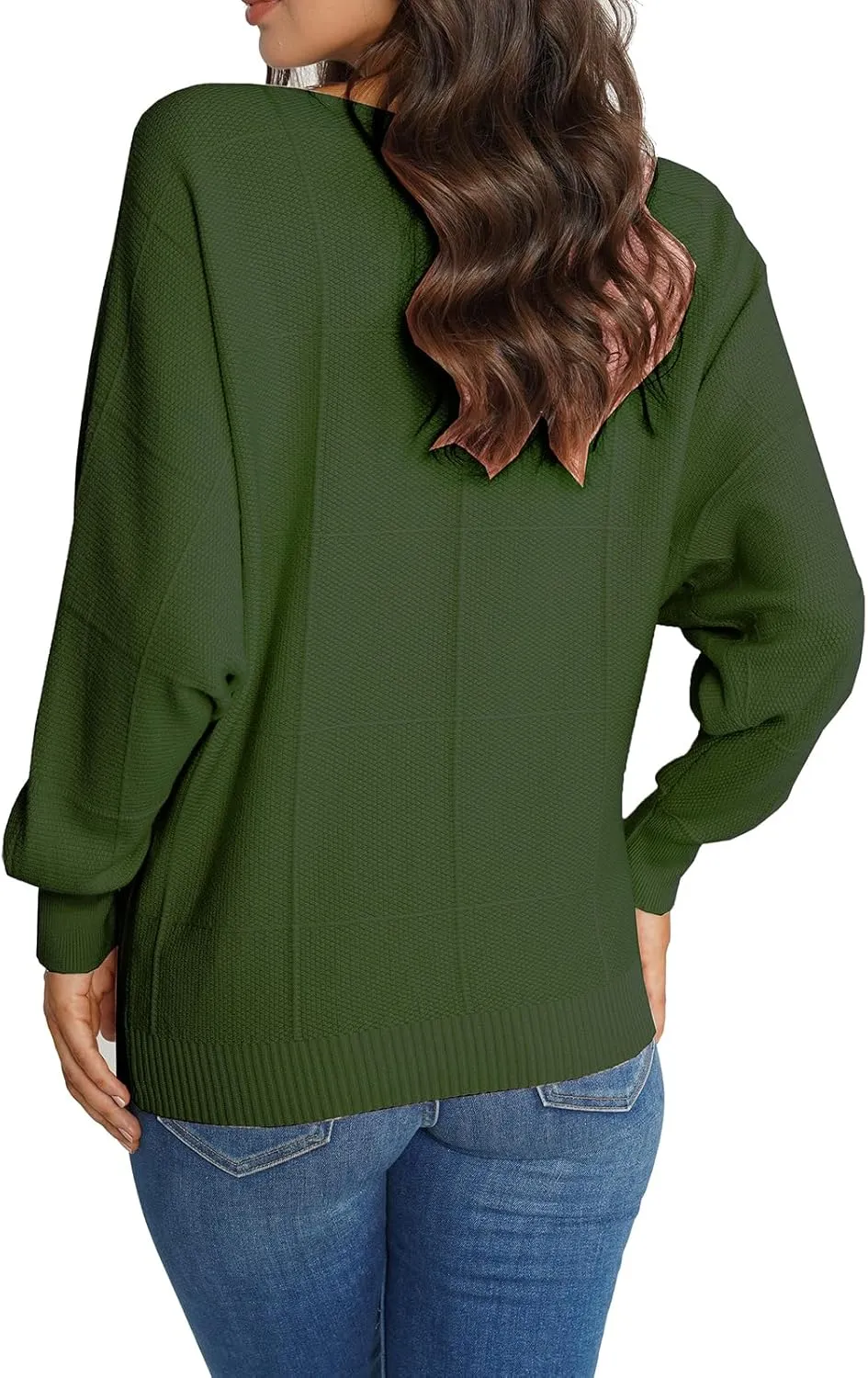 Ckikiou Women Cute Spring Fall Boatneck Batwing Soft Knitted Sweater for Women Casual Loose Long Sleeve Ribbed Pullover Top
