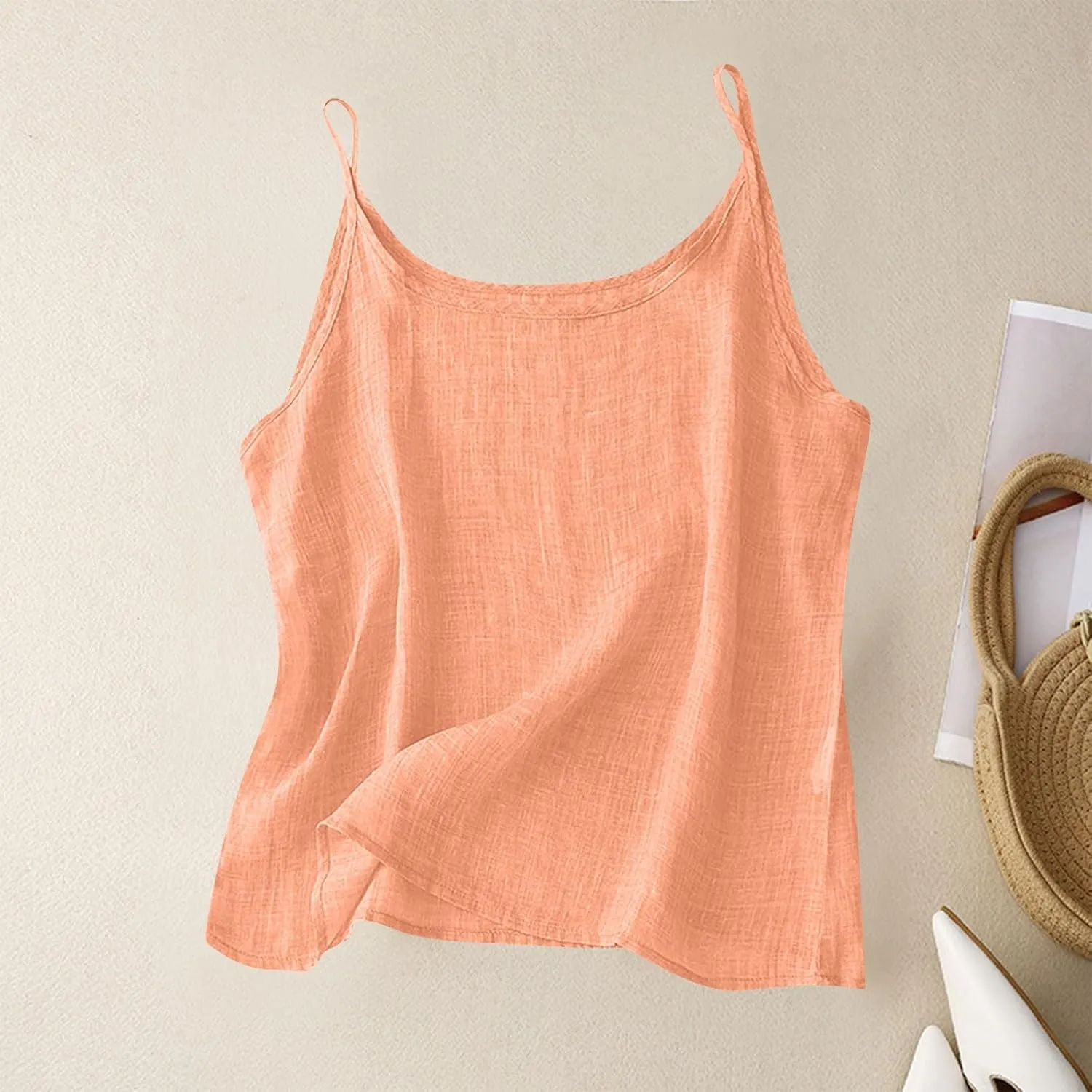 Cotton Linen Tank Tops for Women Casual Summer Gauze Shirt Basic Sleeveless Layering Camisoles Beach Vacation Clothes