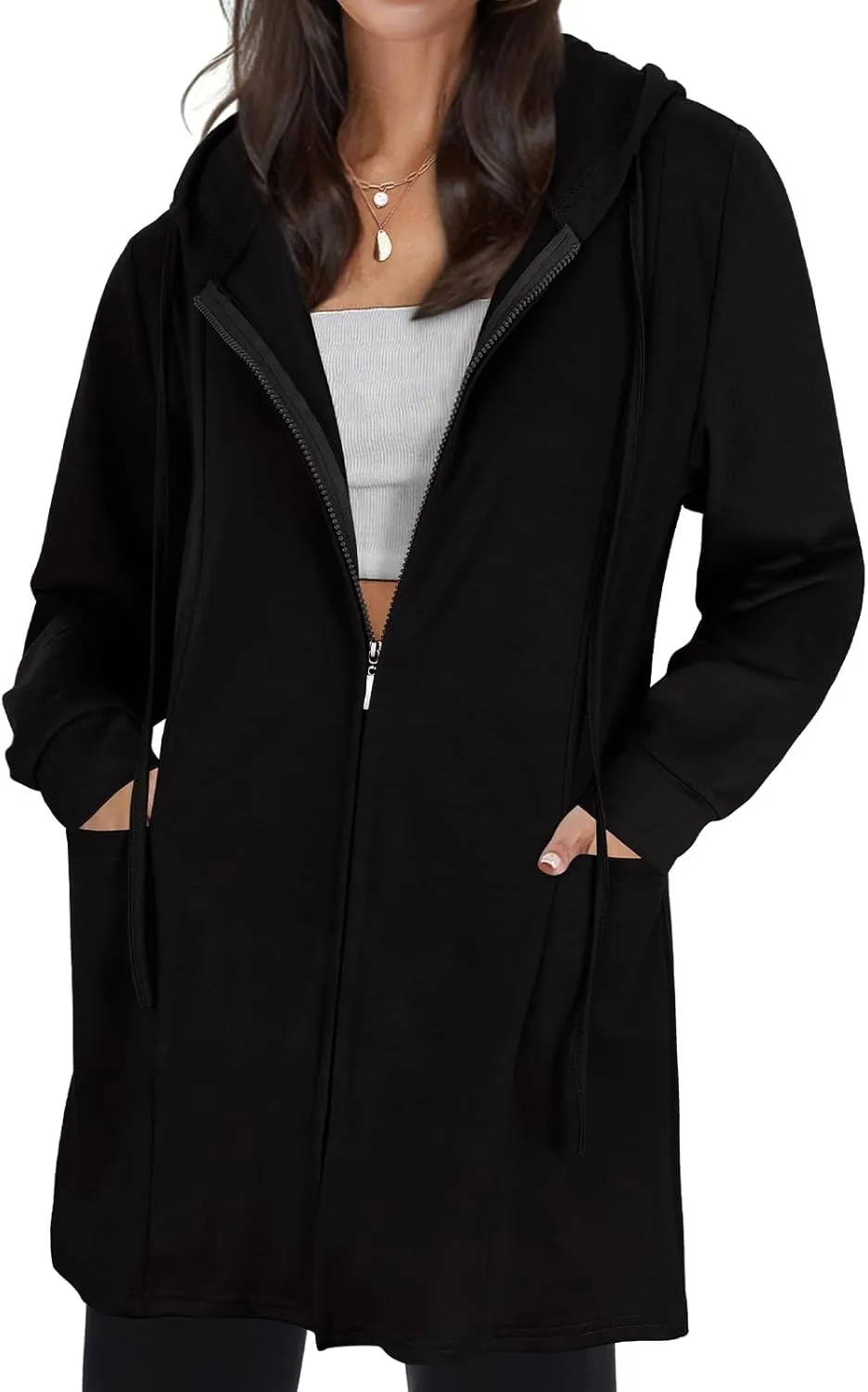 Cucuchy Style Womens Long Hoodies Casual Zip Up Tunic Sweatshirt Open Front Cardigan