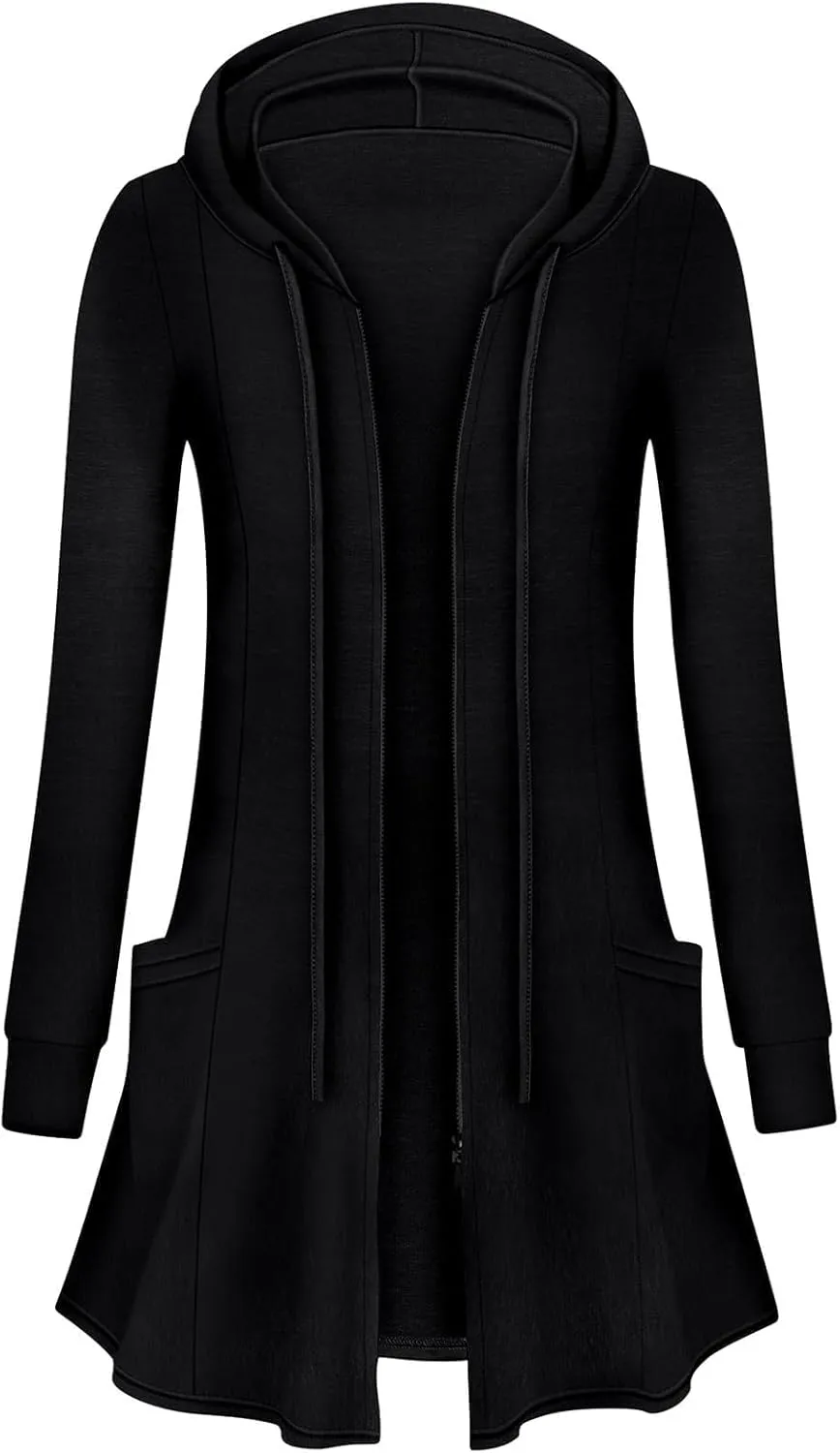 Cucuchy Style Womens Long Hoodies Casual Zip Up Tunic Sweatshirt Open Front Cardigan