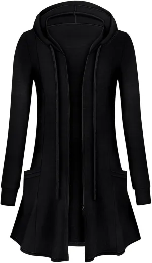 Cucuchy Style Womens Long Hoodies Casual Zip Up Tunic Sweatshirt Open Front Cardigan