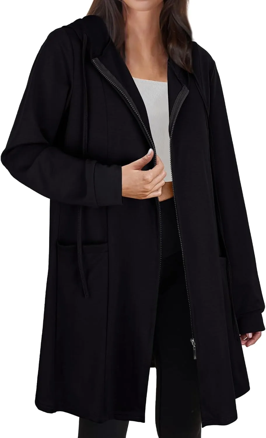 Cucuchy Style Womens Long Hoodies Casual Zip Up Tunic Sweatshirt Open Front Cardigan