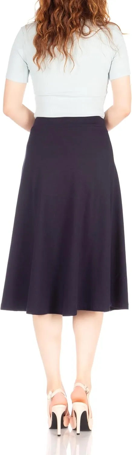 Dani's Choice Everyday High Waist A-line Flared Skater Midi Skirt
