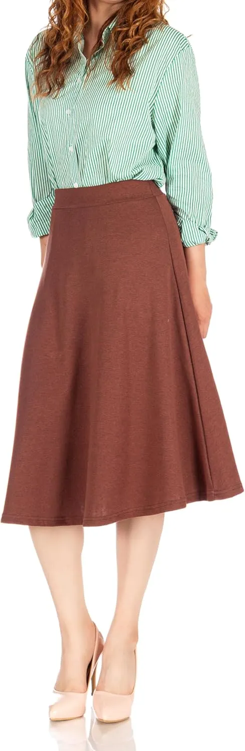 Dani's Choice Everyday High Waist A-line Flared Skater Midi Skirt