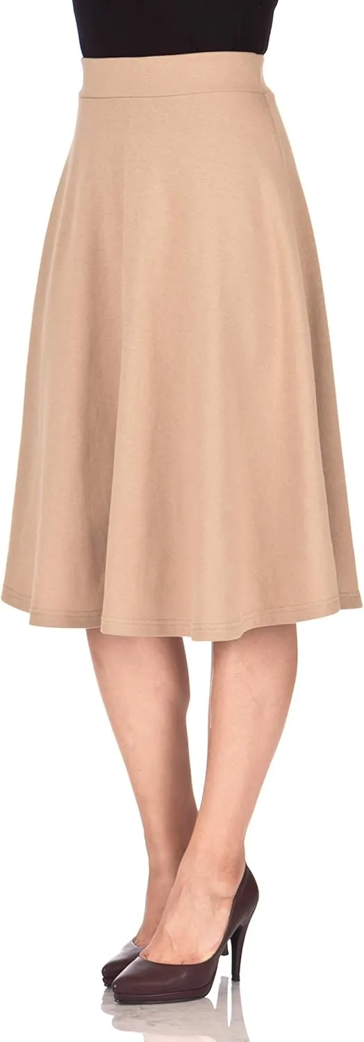 Dani's Choice Everyday High Waist A-line Flared Skater Midi Skirt