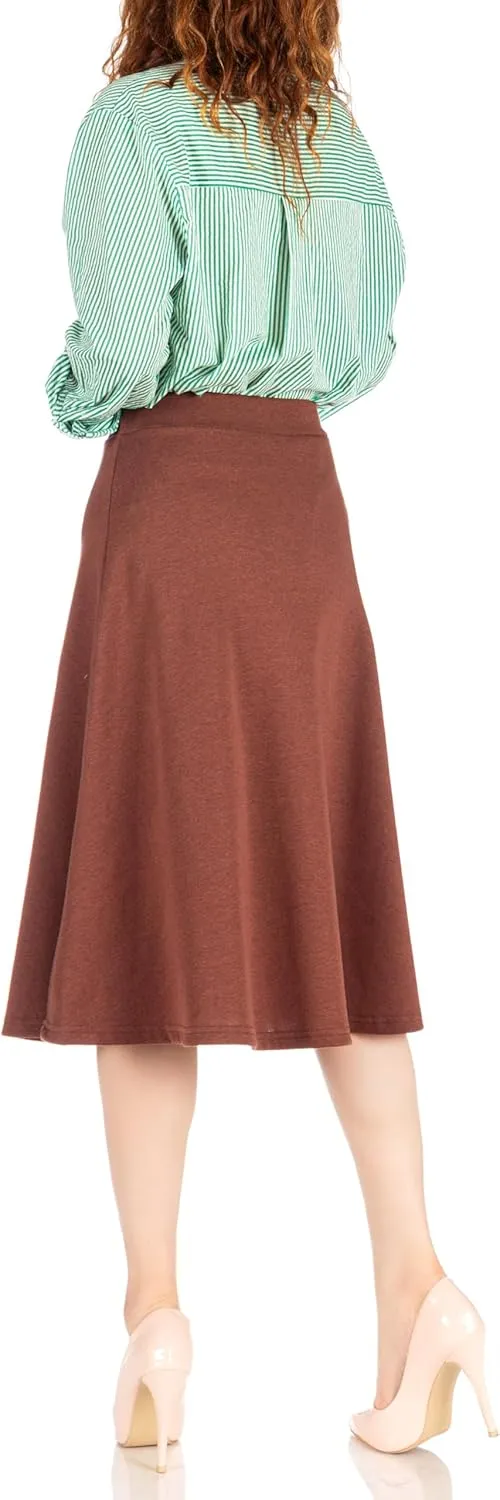 Dani's Choice Everyday High Waist A-line Flared Skater Midi Skirt
