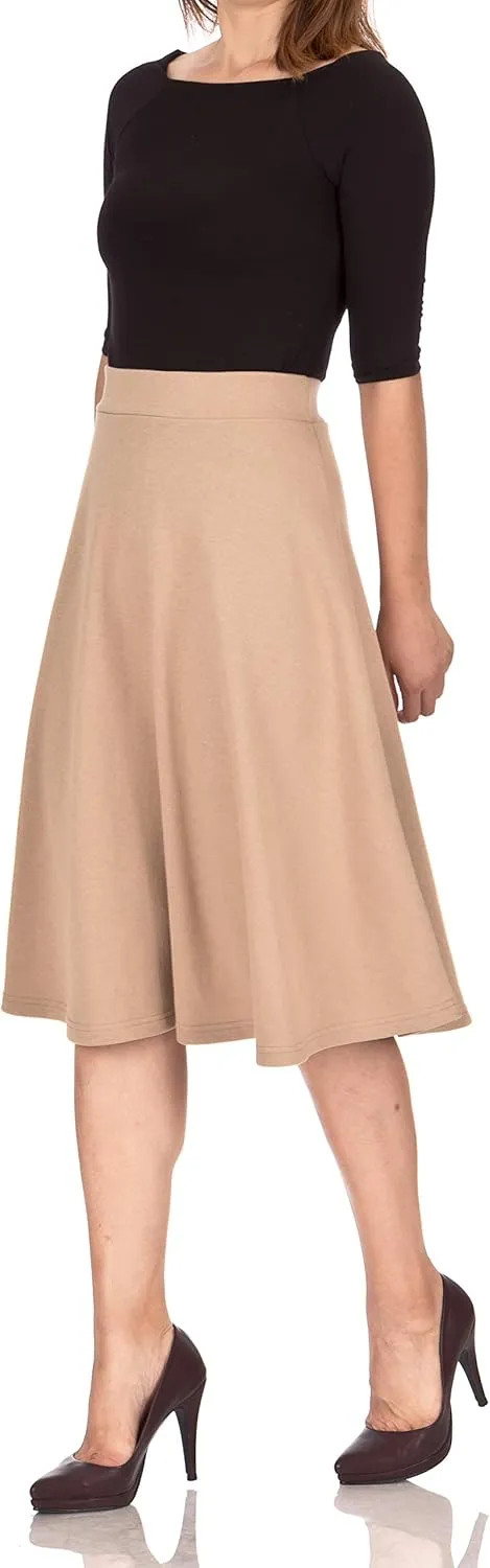 Dani's Choice Everyday High Waist A-line Flared Skater Midi Skirt