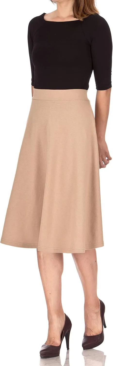 Dani's Choice Everyday High Waist A-line Flared Skater Midi Skirt