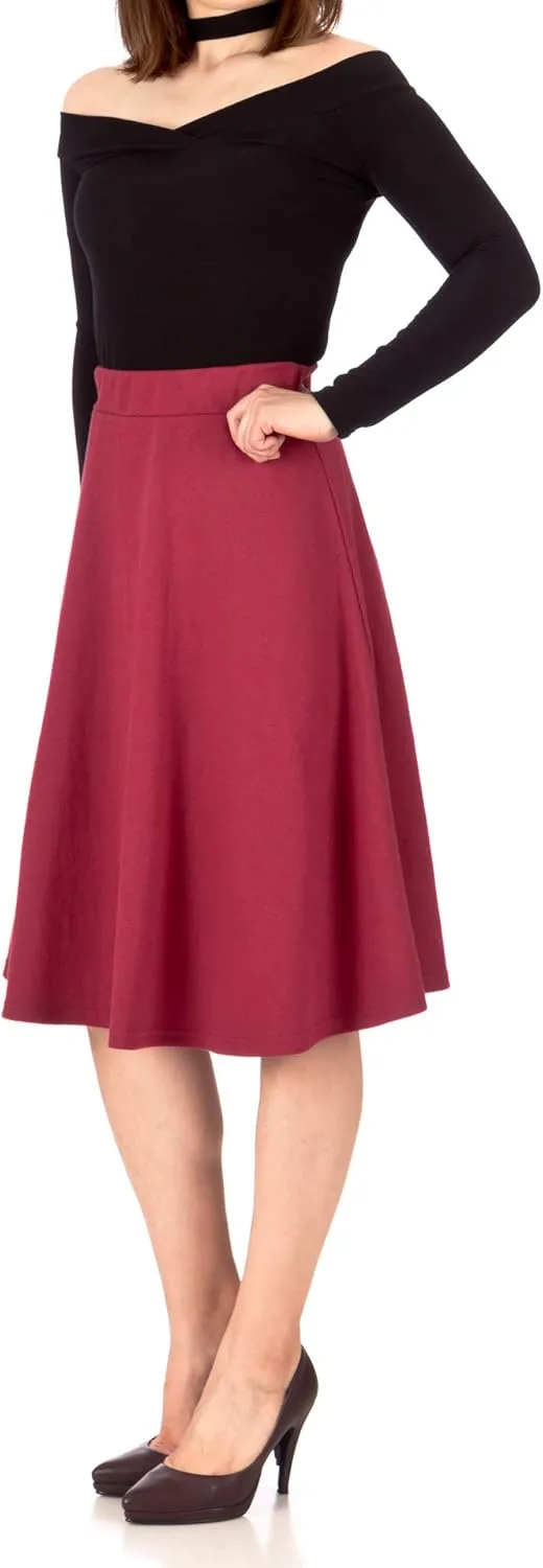 Dani's Choice Everyday High Waist A-line Flared Skater Midi Skirt