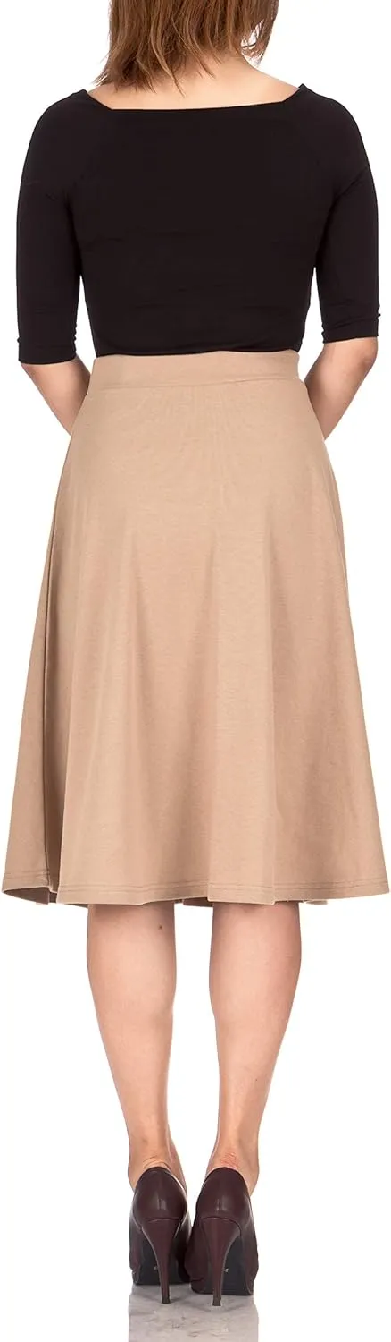 Dani's Choice Everyday High Waist A-line Flared Skater Midi Skirt