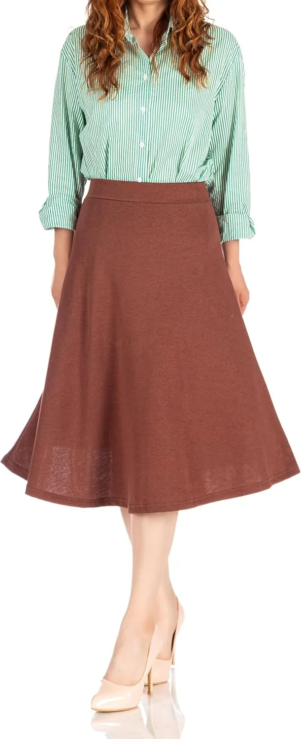 Dani's Choice Everyday High Waist A-line Flared Skater Midi Skirt