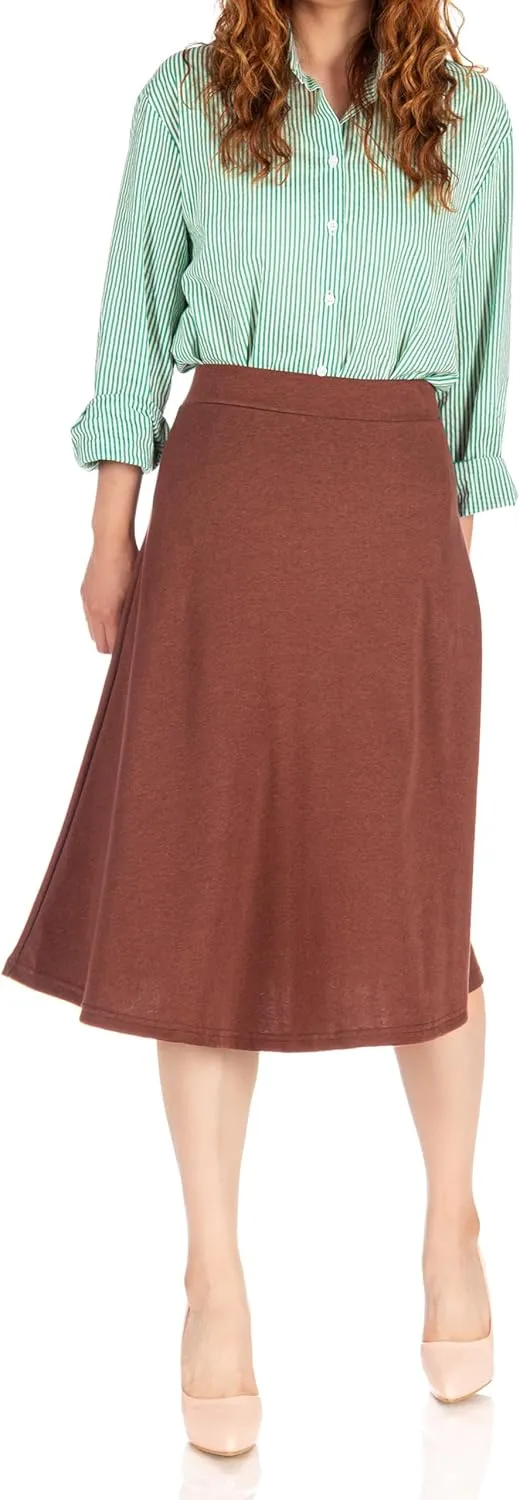 Dani's Choice Everyday High Waist A-line Flared Skater Midi Skirt