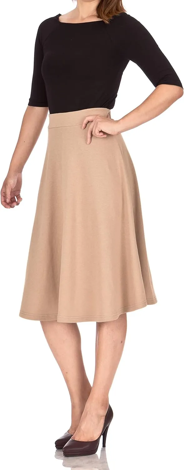 Dani's Choice Everyday High Waist A-line Flared Skater Midi Skirt