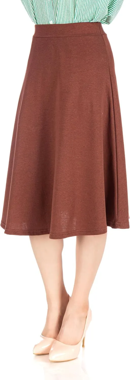 Dani's Choice Everyday High Waist A-line Flared Skater Midi Skirt