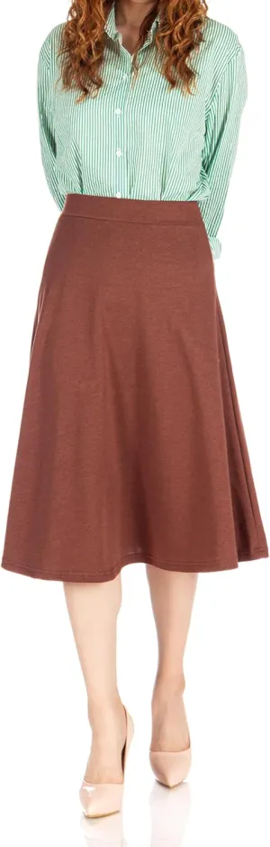 Dani's Choice Everyday High Waist A-line Flared Skater Midi Skirt
