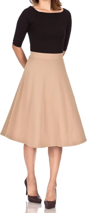 Dani's Choice Everyday High Waist A-line Flared Skater Midi Skirt