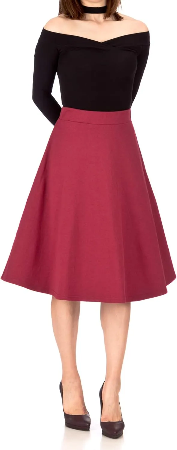 Dani's Choice Everyday High Waist A-line Flared Skater Midi Skirt