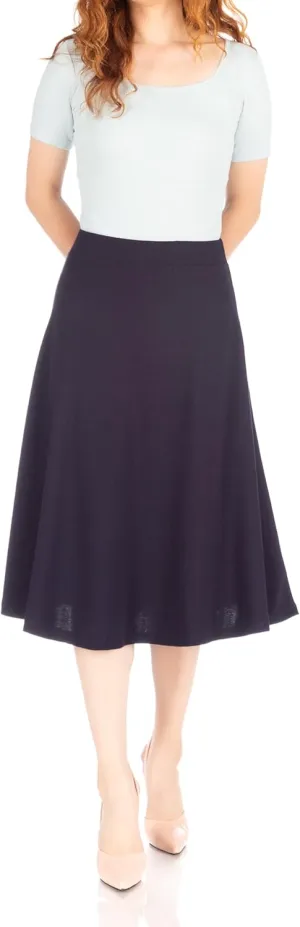 Dani's Choice Everyday High Waist A-line Flared Skater Midi Skirt