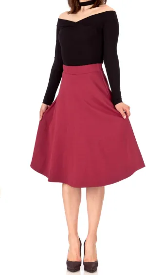 Dani's Choice Everyday High Waist A-line Flared Skater Midi Skirt
