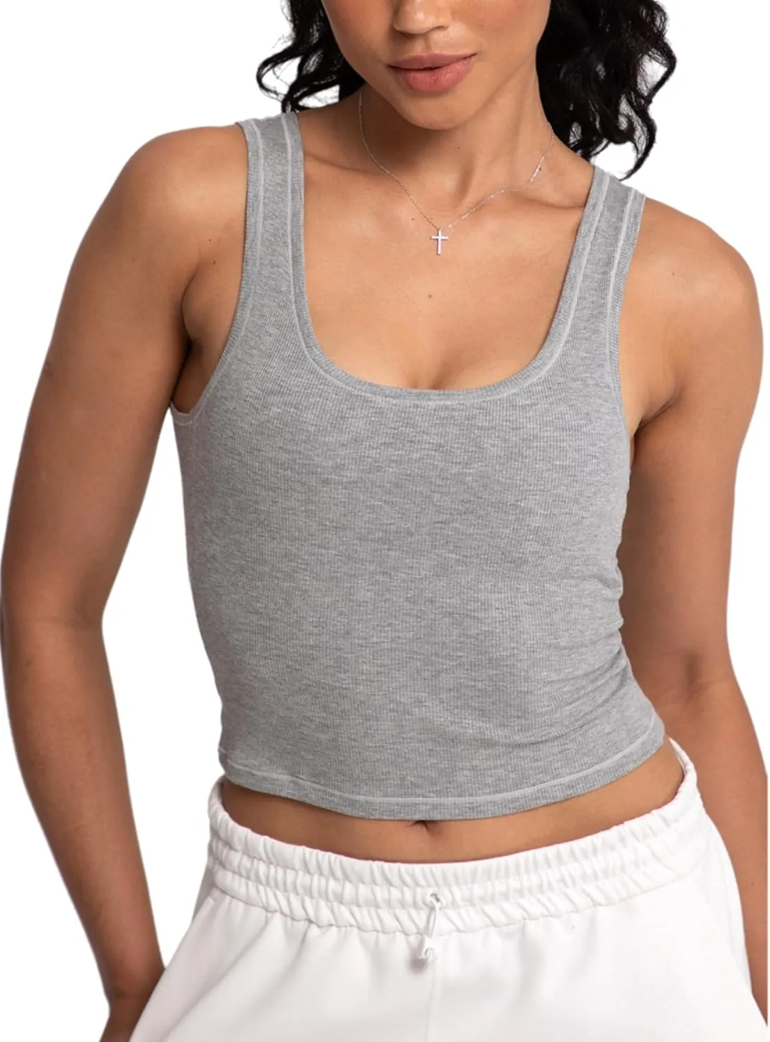 Danysu Women Rib Tank Top Padded Workout Top Square Neck Crop Tank Fitted Basic Cami Tops