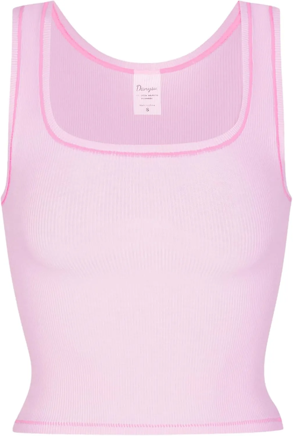 Danysu Women Rib Tank Top Padded Workout Top Square Neck Crop Tank Fitted Basic Cami Tops