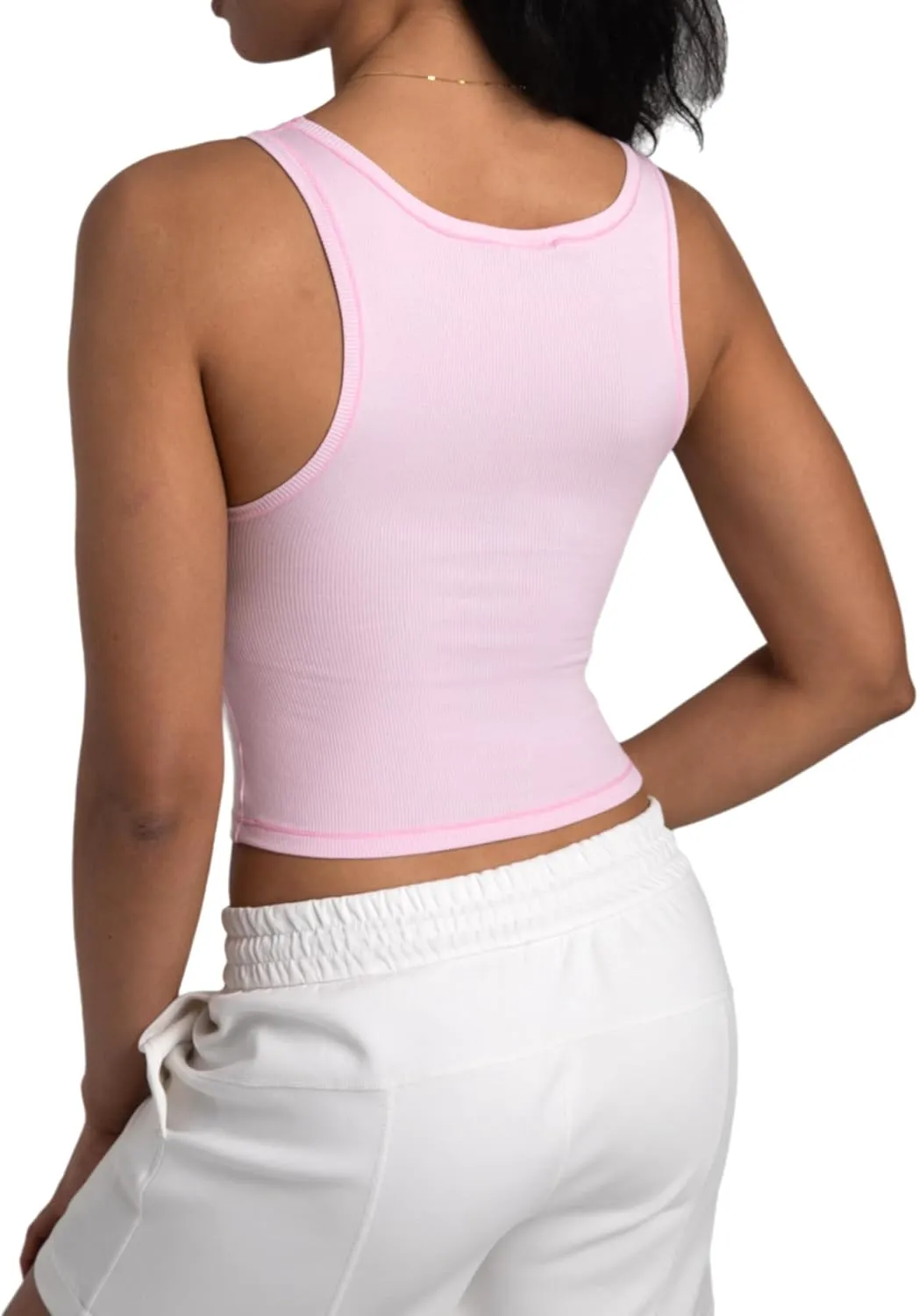 Danysu Women Rib Tank Top Padded Workout Top Square Neck Crop Tank Fitted Basic Cami Tops