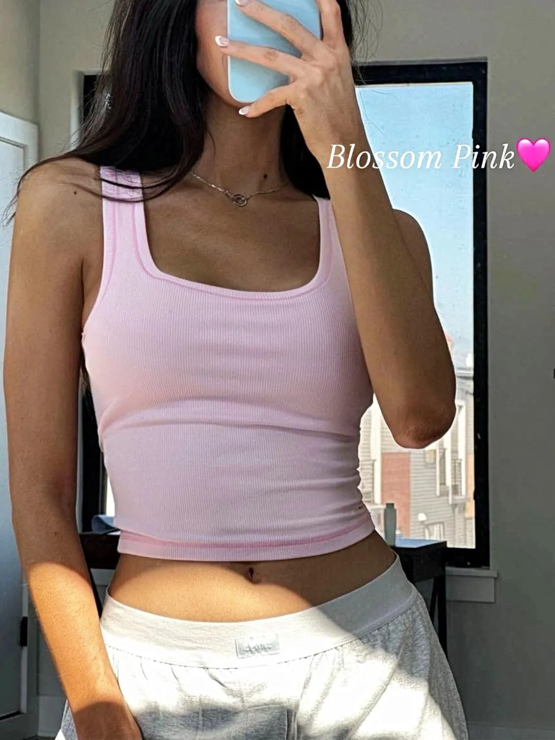 Danysu Women Rib Tank Top Padded Workout Top Square Neck Crop Tank Fitted Basic Cami Tops